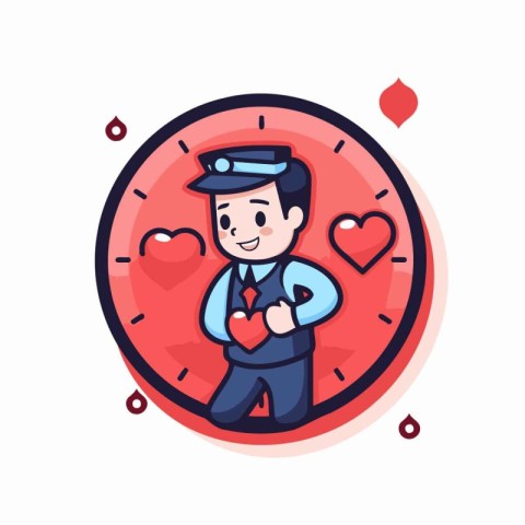 Policeman with heart in circle. Vector illustration in flat styl