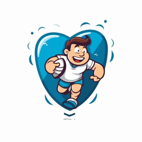 Vector illustration of a cartoon rugby player running in a heart