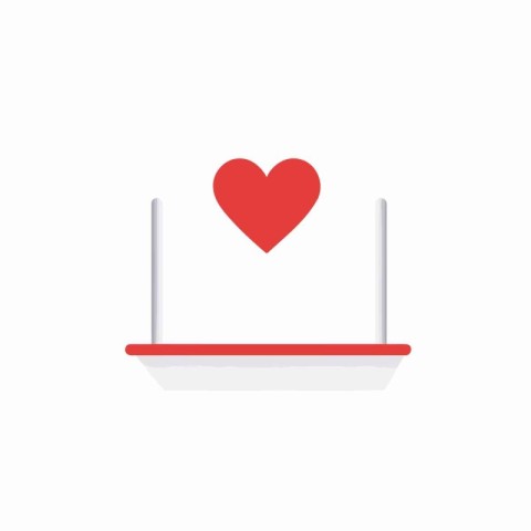 Laptop with heart icon in flat style on a white background vecto