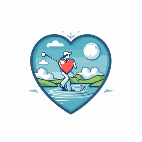 Golf player in the shape of a heart. Vector illustration.