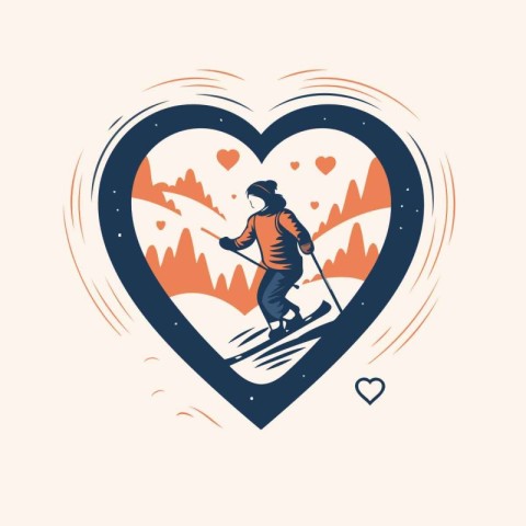 Vector illustration of a mountain skier in the shape of a heart