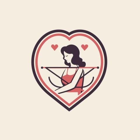 Vector illustration of a woman with bow and arrow in a heart sha