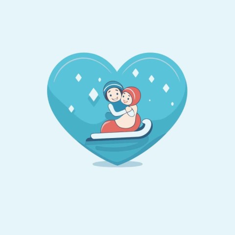 couple in love on sled. valentines day vector illustration