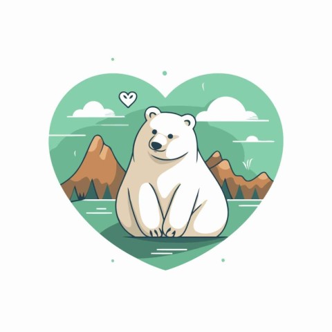 Cute polar bear sitting in the shape of heart. Vector illustrati