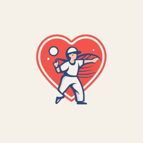 Cricket player with bat and ball in heart shape vector illustrat