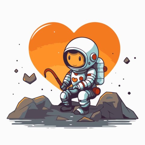 Astronaut on the background of the heart. Vector illustration.