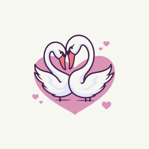 Two swans in a heart shape. Vector illustration of two swans in