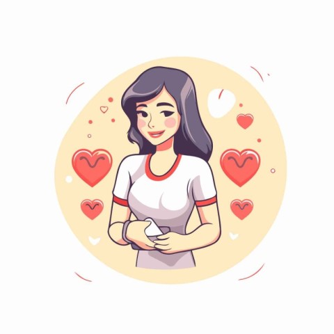 Vector illustration of a beautiful woman in love with hearts aro