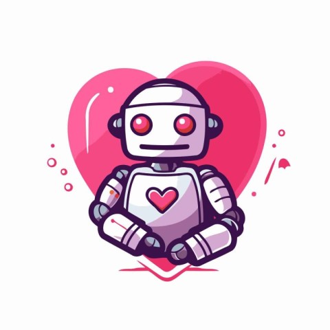 Cute robot with heart. Vector illustration in flat cartoon style