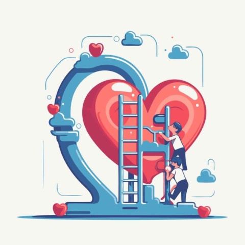 Ladder to the heart. Valentines day card. Vector illustration