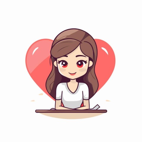 Cute girl in love. Vector illustration in flat cartoon style.