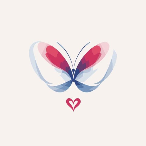 Butterfly with heart on wings. Vector illustration in flat style