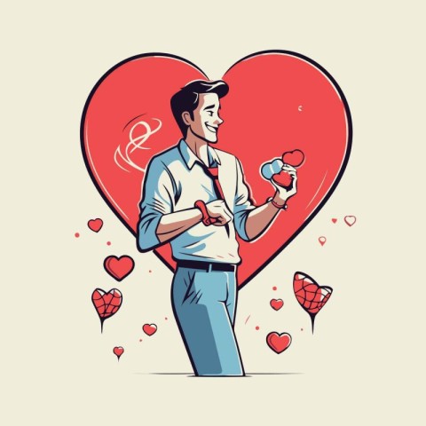 Vector illustration of a man with a heart. Valentine's day.