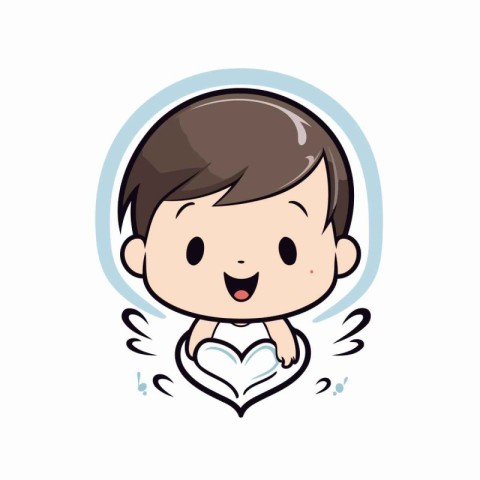 Cute boy with heart in his hand. Vector Illustration.