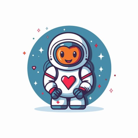 Cute cartoon astronaut in spacesuit with heart. Vector illustrat