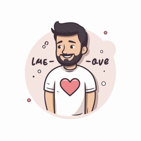 Vector illustration of a man with a beard in a white T-shirt.