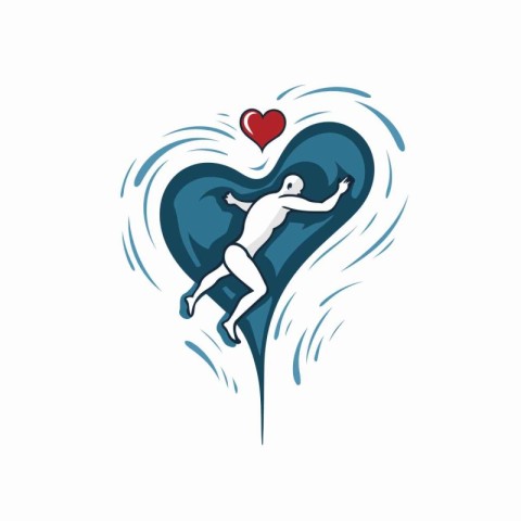 Cupid flying on a heart. Vector illustration on white background