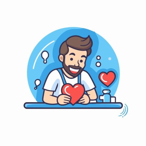 Man in love with red heart. Valentine's day concept. Vector illu