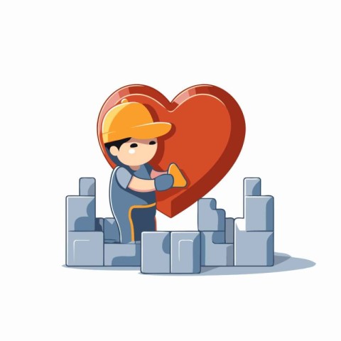 Worker with heart icon. Construction and repair theme. Colorful