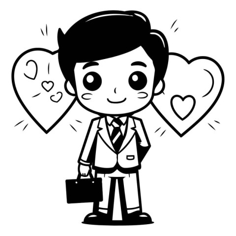 Businessman with a briefcase and hearts around him. Vector illus