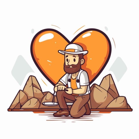 Illustration of a Bearded Man Sitting in Front of a Heart