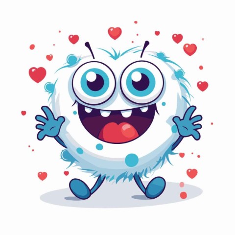 Funny cartoon monster with hearts on a white background. Vector