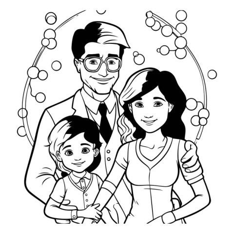 Family of father. mother and daughter in black and white vector