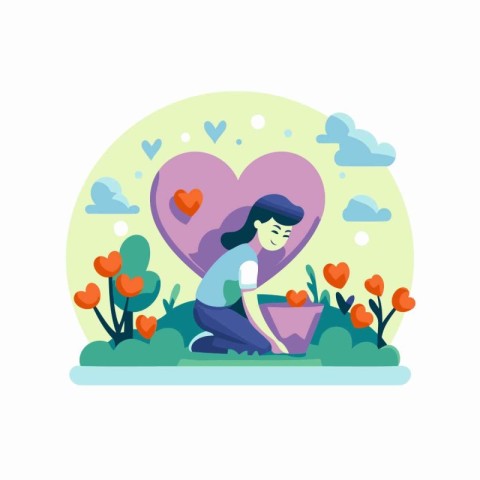 Valentine's day vector illustration in flat cartoon style. Girl