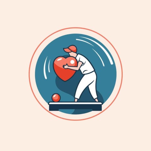 Golf player with ball and red heart. Flat style vector illustrat