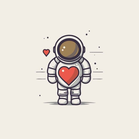 Astronaut with heart icon. vector illustration. Flat design.