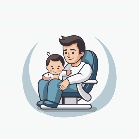 Father and son sitting in chair. cartoon vector illustration. Fa