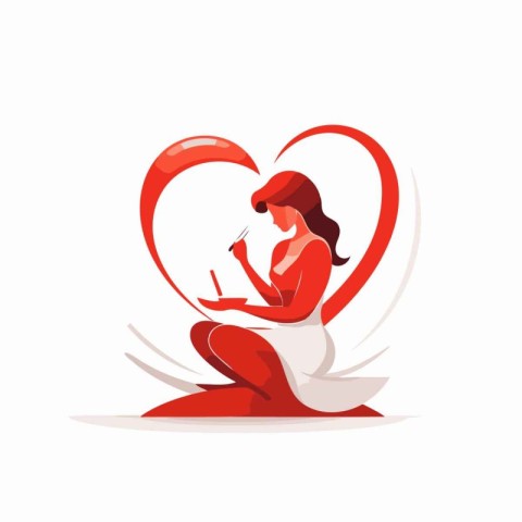 Beautiful woman reading book in red heart shape vector Illustrat