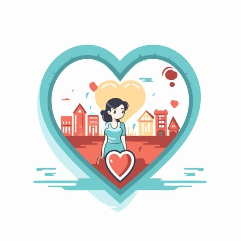 Vector illustration of a girl in a heart shape on the background