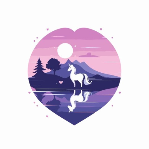 Horse and mountains in the form of heart. Vector illustration.