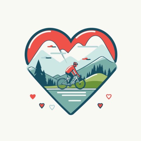 Vector illustration of a cyclist on a mountain bike in the heart