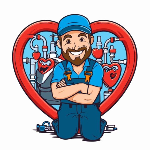 Plumber in heart shape. Vector illustration of a plumber in love