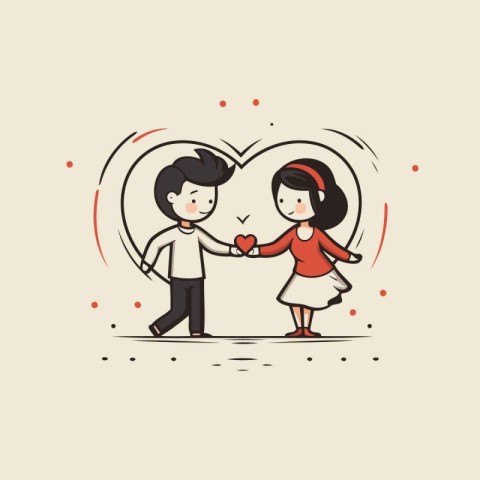 Couple in love holding hands. Vector illustration in cartoon sty