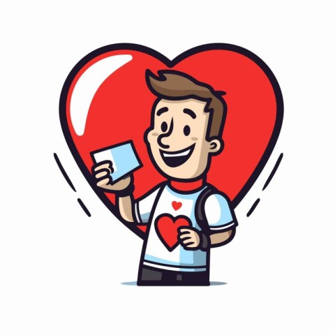 Valentine's day card with man and heart vector illustration.