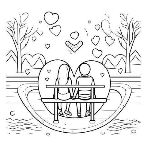 couple in love sitting on bench with heart vector illustration g