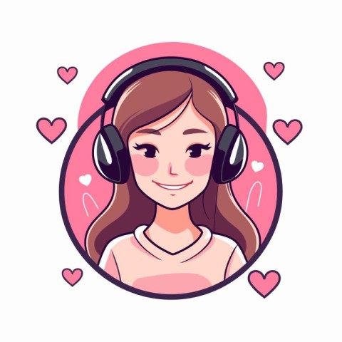 Cute girl with headphones. Vector illustration in a flat style.