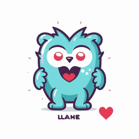 Cute cartoon owl with heart and lettering. Vector illustration.