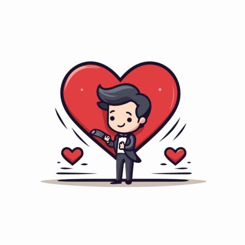 Businessman holding a red heart. Love concept. Vector illustrati
