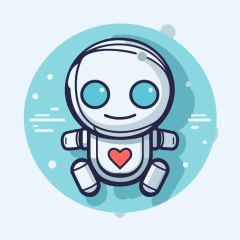 Cute robot with heart. Vector illustration in thin line style.