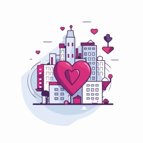 Vector illustration in flat linear style with cityscape. skyscra