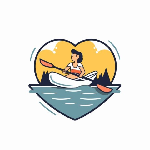 Kayaking concept in heart shape. Vector illustration in flat sty