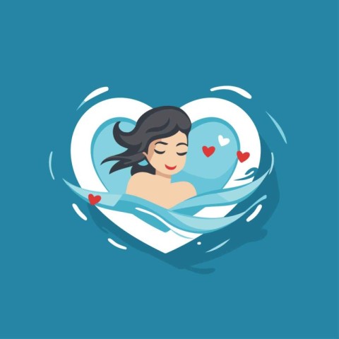 Love concept. Woman in a heart-shaped pool. Vector illustration