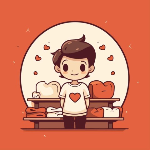 Cute boy in love. Vector illustration in flat cartoon style.