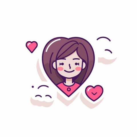 Cute girl in heart shape. Vector illustration in flat style.