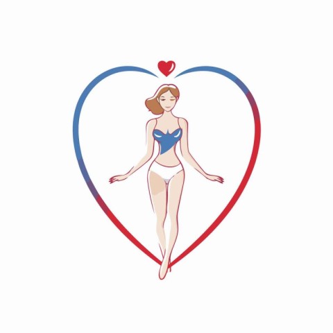 Beautiful woman in a swimsuit and heart. Vector illustration.