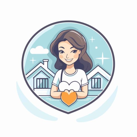 Girl holding a heart in her hands. Vector illustration in cartoo